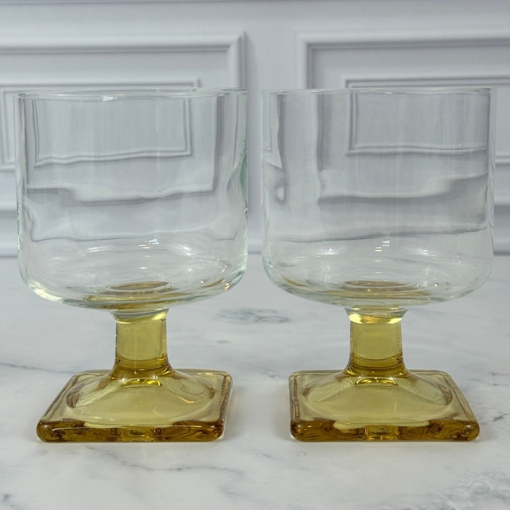 VTG PAIR (2) Federal Glass Nordic Topaz Wine Juice Glasses 4" Tall